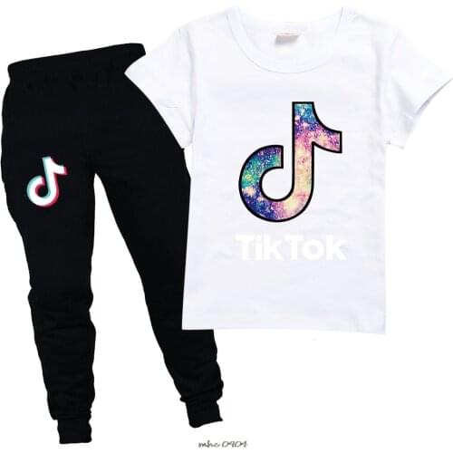 Tik Tok Fashion Summer Kids Girls Boys Outfit Children Clothes Set Toddler T-Shirts and Pants 2Pcs/Set Teenagers Tracksuits