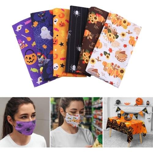 Mixed Halloween Cotton Fabrics Kit Pumpkin Web For DIY Dolls Costume Bags