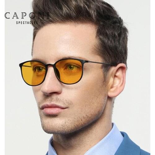 CAPONI Men Sunglasses Photochromic β Titanium Leg TR Frame Vintage Eye Glasses Night Vision Polarized Male Sun Glasses BSYS520