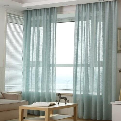 Sale Solid Color Linen Curtains for Living Room Bed Room Colorful White Sheer Curtain Yellow Tulle Blue Curtains Pink