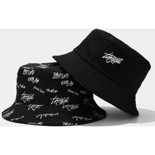 Two Hat Summer Womens Bucket Hat Letter Embroidery Fisherman Hat Leisure Joker Double-sided Panama Cap Men Sun Protection Hat