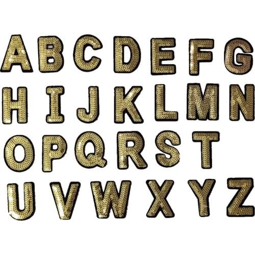1Pcs Gold Sequin Patch English Letter Patches For Clothing Alphabet Iron On Embroidery Sticker Stripes Sew Accessories DIY Name