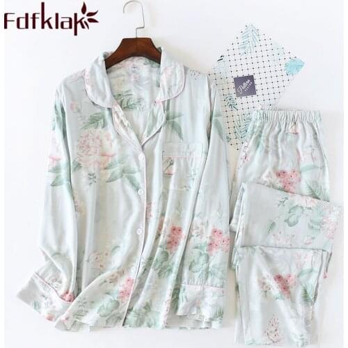 New Long Sleeve Sleepwear Pyjama Femme Coton Night Suit For Women Pajamas Pyjama 2 Pieces Spring Autumn Home Clothes Fdfklak