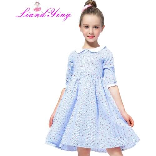 Girls Dress 2020 New Autumn Style Kids Spring Clothes Long-Sleeves Casual Girls Clothing Stripe Floral Printing Children Dress