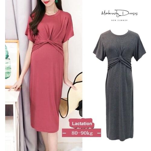 Maternity Breastfeeding Dresses Pregnant Womens Short Sleeve Fold Maternity Dress Comfy Maternity Nursing Cotton Dress Summer