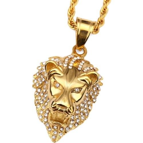 Hip hop lion head pendant jewelry ice out men CZ Bling mens gold necklace charm mens and womens gifts