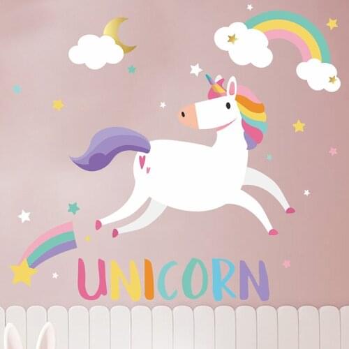 Unicorn Rainbow Wall Stickers for Kids Room Girls Bedroom Window Nursery Decor Birthday Gift Wall Decoration