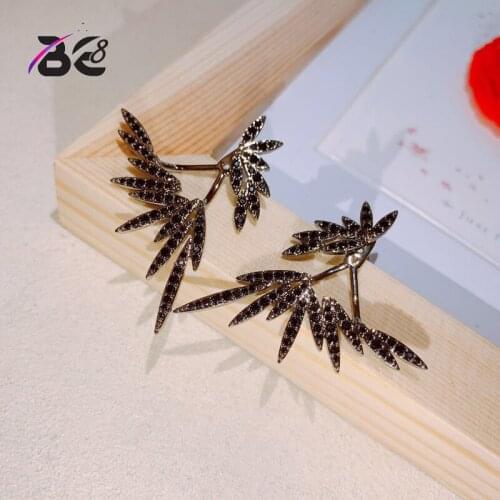 Be 8 Elegant Famous New Design Black Color Leaf Full Mirco Paved AAA Cubic Zirconia Wedding Stud Earring Fashion Jewelry E847