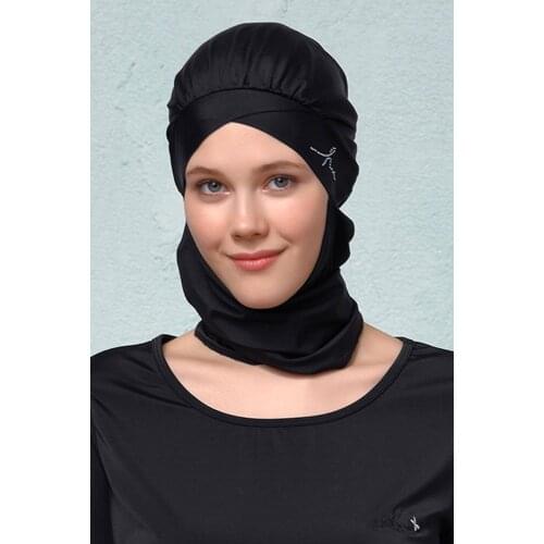 Adult Swimming Caps Hashema Black Stone Embroidered Cross Pool Cap Women Swimming Pool Hat Islamic Hats Sea Cap Bath Ear Protect