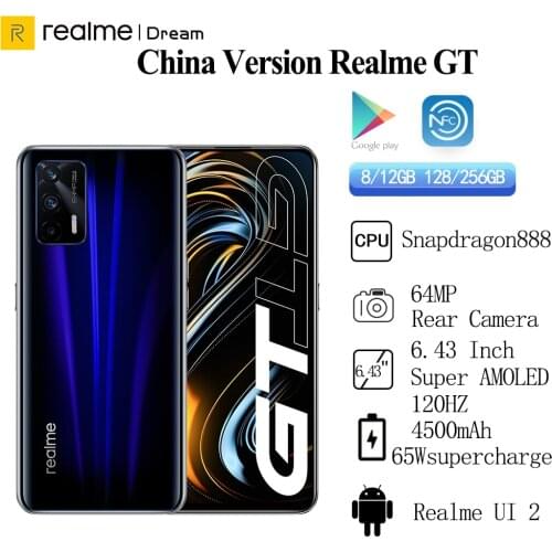 Original Realme GT 5G Cell Phone 6.43inch 120Hz Super AMOLED Snapdragon 888 Android11 64MP 4500Mah 65W Flash Charge Smartphone