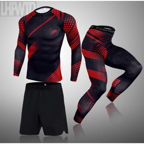 3pcs/set Mens Tracksuit Sport Suit Gym Fitness Compression Clothing Thermal underwear set Jogging Wear Exercise Workout Tights