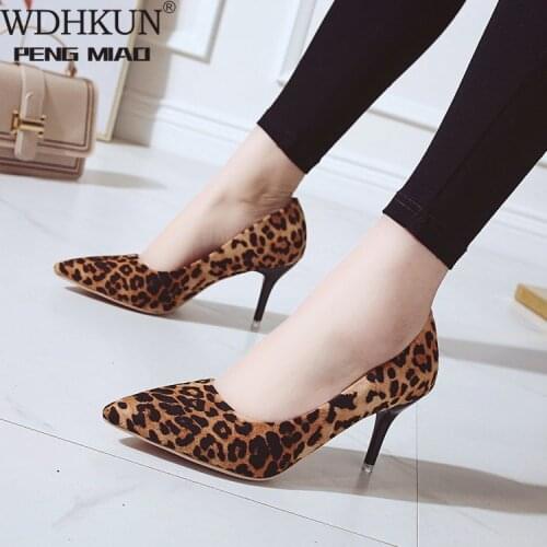 Plus Size 35-44 Shoes Woman High Heels Pumps 8cm Tacones Pointed Toe Stilettos Talon Femme Sexy Ladies Wedding Leopard