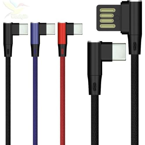 100pcs/lot Mobile Phone Cable 90 degree USB Type C Cable 2A USB-C Data Fast Charging Cable For Samsung S9 Xiaomi Huawei P10 p20