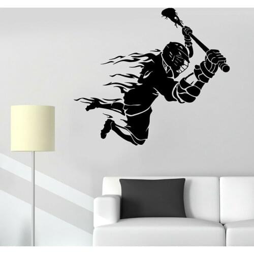 Lacrosse Sport Wall Decal Lacrosse Player Ball Team Game Vinyl Wall Stickers for Home Boys Bedroom Decoration Accessories C076