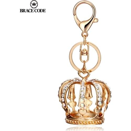 BRACE CODE Fine Bag Car keychain European Crown Female Cute Full Rhinestone Crown Car key Pendant Small Gift Rhinestone