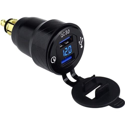 Aluminum Alloy Quick Charge 3.0 Dual USB charger for BMW Motorcycle Triumph Tiger Ducati Voltmeter QC3.0 DIN Socket to USB