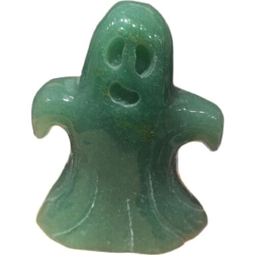 Natural Stone Green Aventurine Little Ghost Statue Quartz Crystal Figurine For Halloween Christmas Home Decoration Crafts Gifts