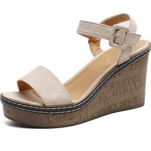 Woman Sandals Shoes Summer Wedges Pumps High Heels Platform Peep Toe Buckle Strap Fashion Breathable Gladiator