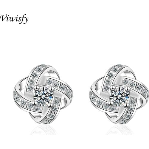 Viwisfy Flower Crystal Stud Earrings Girl Wedding Jewelry Gift 925 Sterling Silver Earrings For Women VW21026