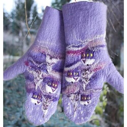 Ladies Winter Wrist Set Trendy Purple Fashion Print Colourful Mittens Warm Play Accessories2020 Christmas Gloves Outdoor Costume