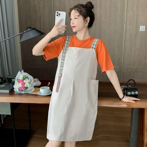 16546# T shirt + Dress Maternity Clothes Loose Stylish Short Sleeves Dress Pregnant Women Mom Dress