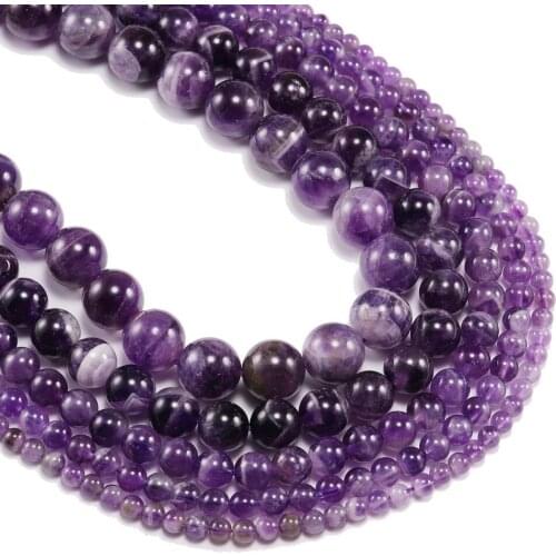 1strand/lot 6 8 10 12 mm Natural Dream Purple Amethystes Crystal Stone Round Beads Loose Spacer Bead For Jewelry Making Bracelet