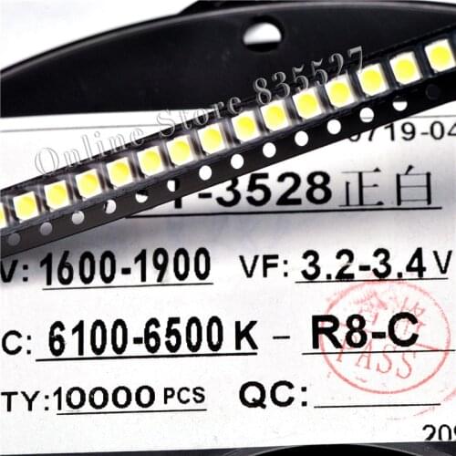 200PCS/LOT 1210 white 3528 SMD LED bright white light-emitting diodes 1600-1900mcd