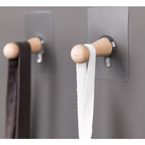 4Pcs/Set Bedroom Decoration Hook Wooden Hooks Wall Shelf Kitchen Storage Bathroom Accessories Organizer Free Punch Sticky Hook