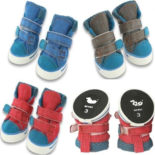 4pcs/lot Puppy Pet Dog Shoes Soft Canvas Anti-slip Shoes Sneakers Breathable Skidproof Booties For Dogs Teddy Chihuahua