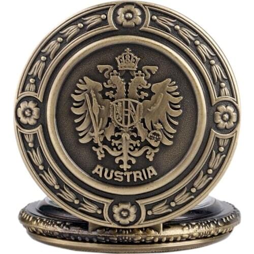 Antique Style National Emblem Austria The Double Eagle Quartz Pocket Watch Pendant Men Women Necklace Bronze Causal Xmas Gift