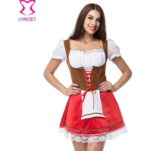 Plus Size Oktoberfest Beer Girl Costume Sexy German Dirndl Dress Maid Fancy Outfits Cosplay Halloween Costumes For Women Adult