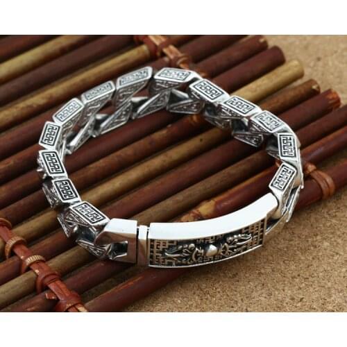 70g Solid 925 Sterling Silver Bracelet Vajra Link Chain Mens Jewelry A3178