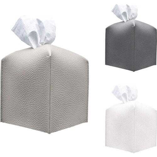 Tissue Box Cover, Refined Modern PU Leather Square Tissue Box Holder - Decorative Holder/Organizer