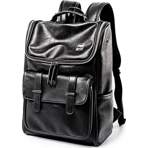 Black PU Leather Backpack Travel Men Double Shoulder Bag Business Large Capacity Waterproof Laptop Backpacks Teenager School Bag