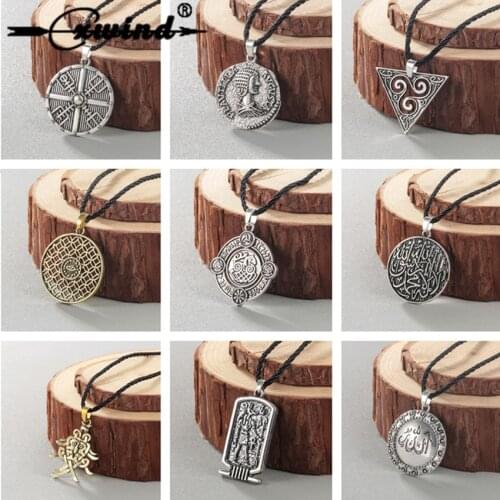 Cxwind Retro Geometric Pendant Necklace Slavic Amulet Pagan Symbol Slavic Nordic Amulet Viking Men Choker Necklaces collares