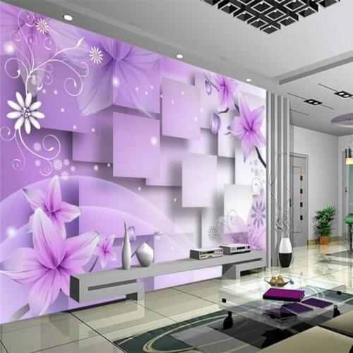 Purple warm flowers TV background wall professional production wallpaper mural custom photo