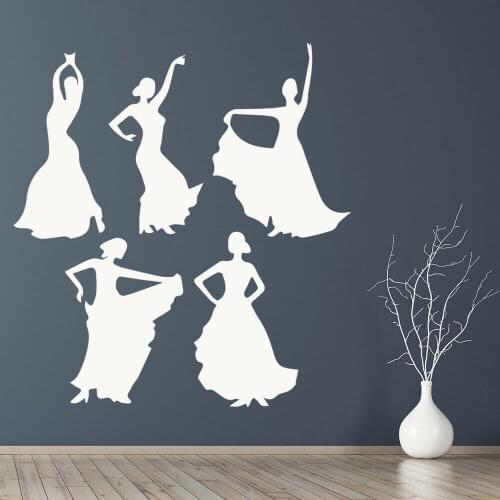 Spanish Dance Wall Decal Set Flamenco Dancer Girls Silhouette Art Mural Door Window Vinyl Stickers Living Room Home Decor Q088
