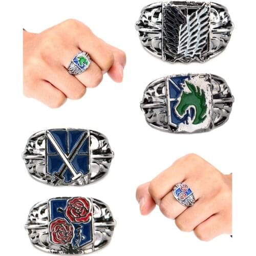 Anime Attack On Titan Rings Cosplay Eren Jaeger Accessories Wings of Liberty Metal Pendant Charm Men Women Jewelry Souvenirs