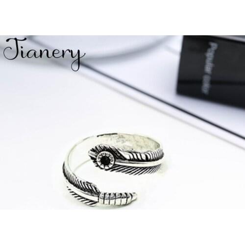 JIANERY Vintage Silver Color Feather Rings Handmade Adjustable Size Rings For Men Women Jewelry