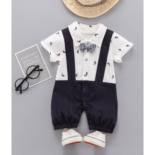 Newborn Baby Boys Set Fart Clothes 0-24M Summer New Cotton Full Printed Gentleman Baby Boy Body Suit 90
