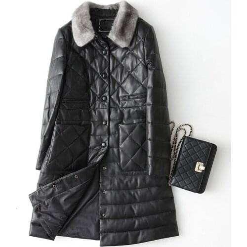 Real 2020 Sheepskin Coat For Women Genuine Leather Jacket Long Winter Womens Down Jackets Mink Fur Collar 27290 WYQ1195 's s