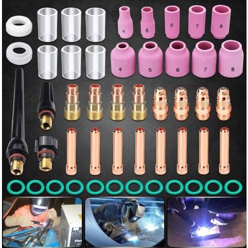 49PCS TIG Welding Torch Nozzle Stubby Gas Lens Pyrex Glass Cup Kit Durable Practical Welding Accessories Easy Use For WP-17/18/2