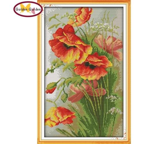 GG Poppy Cross Stitch Kit Printed 14CT 11CT Embroidery DIY Handmade Needlework Craft Cotton Counted Cross Stitch for Home Decor