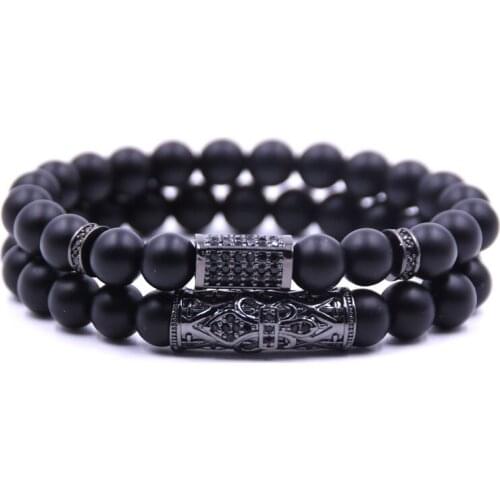 Mens Jewelry Set Natural Stone DIY Miniature Zirconia Crown-shaped Charm Ladies Couple Beaded Bracelet Bracelet Set Gift