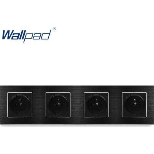 4 EU Socket French Standard Wallpad Luxury Wall Outlet Satin Metal Panel 344*86mm Wall Power Outlet Schuko