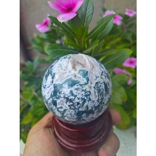 Raw NATURAL Moss Agate QUARTZ Geode CRYSTAL sphere BALL HEALING