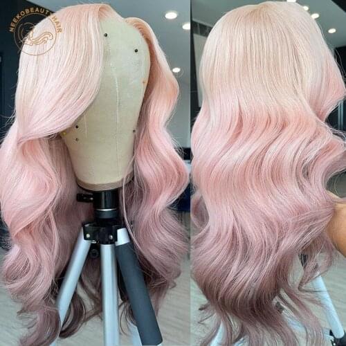 Transparent Lace Ombre Pink Lace Frontal Wigs Wavy 13X4 Lace Front Wig Full Density Brazilian Remy Hair Colored Human Hair Wigs