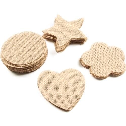10pcs Heart Star Plum Round Shape Jute Burlap Slice for Christmas Tree Wedding Party Supplies Hanging Pendant Banner Decoration