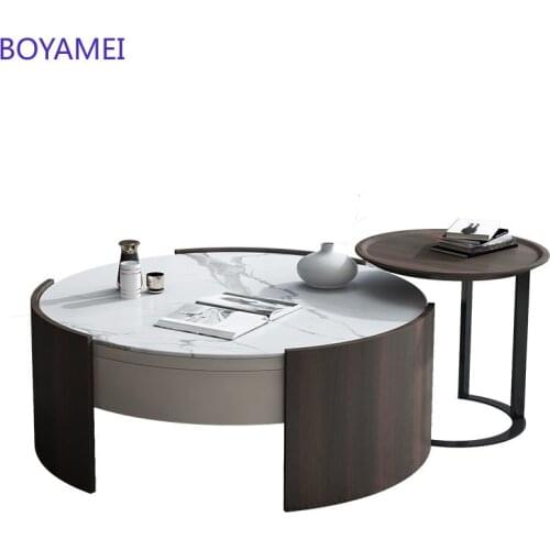 Post-modern minimalist slate coffee table light luxury simple small household size round tea table designer creative tea table