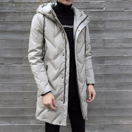 Down Jacket Mens Mid-length 2019 Winter New Style Korean-style Stylish Thick Slim Fit Handsome White Duck down Hooded Jacket
